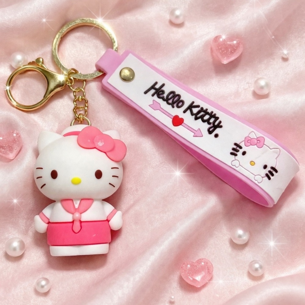 Hello Kitty 3D Keychain Pink Outfit Bag Charm Strap 8”L Sanrio Kawaii Cute ✨NWOT